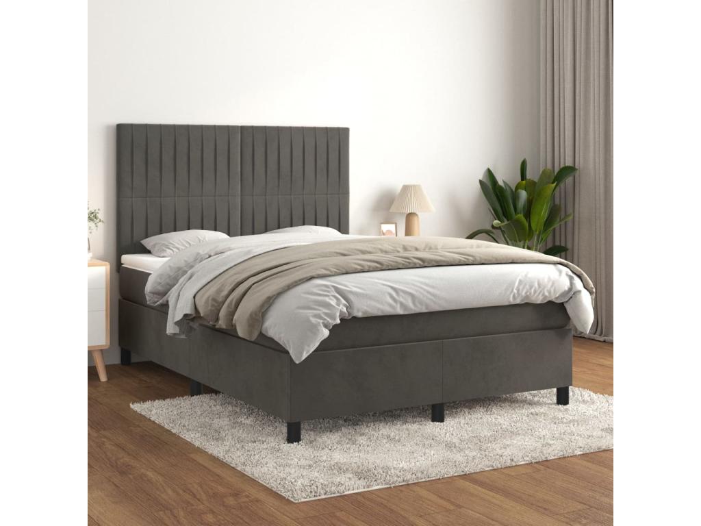 Lit à sommier tapissier et matelas Gris foncé 140x200cm Velours YOOF66682
