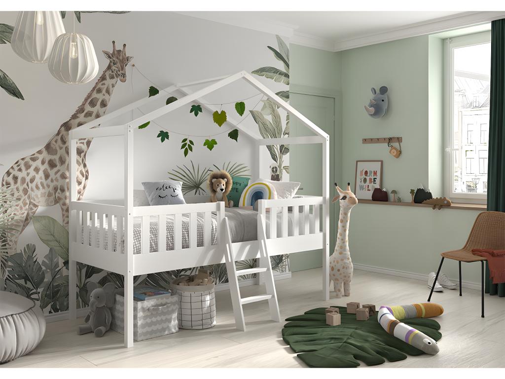 Lit Enfant Cabane / Échelle Boislis 90x200cm Blanc TQHQ55992