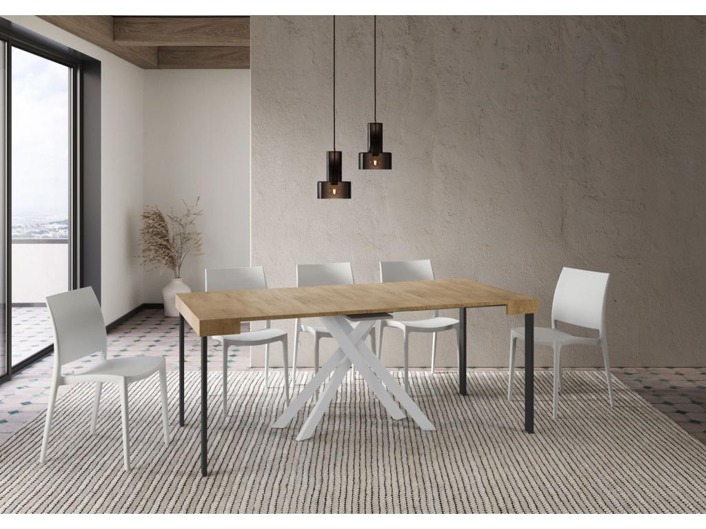 Console extensible 90x40/300 cm Mobenze chêne nature pieds blancs ZAKR20199