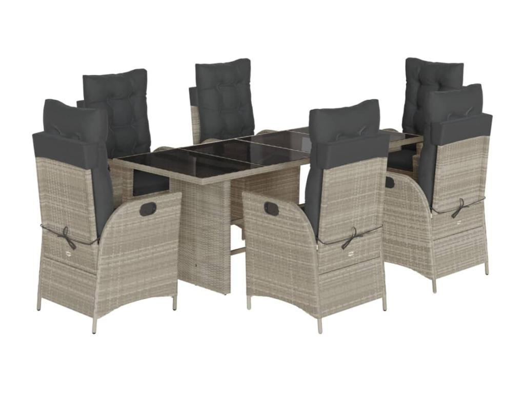 Ensemble à manger de jardin et coussins 7 pièces gris clair rotin FYDN60204