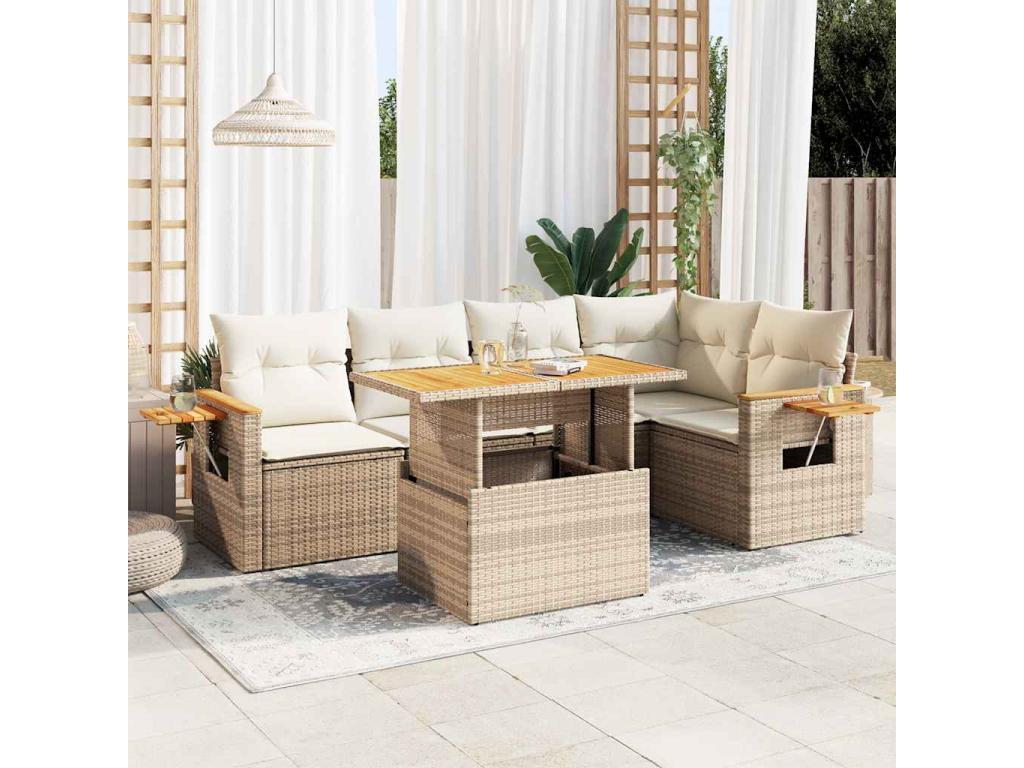 Salon de jardin 6 pcs avec coussins beige résine tressée Boislis PYJU43388