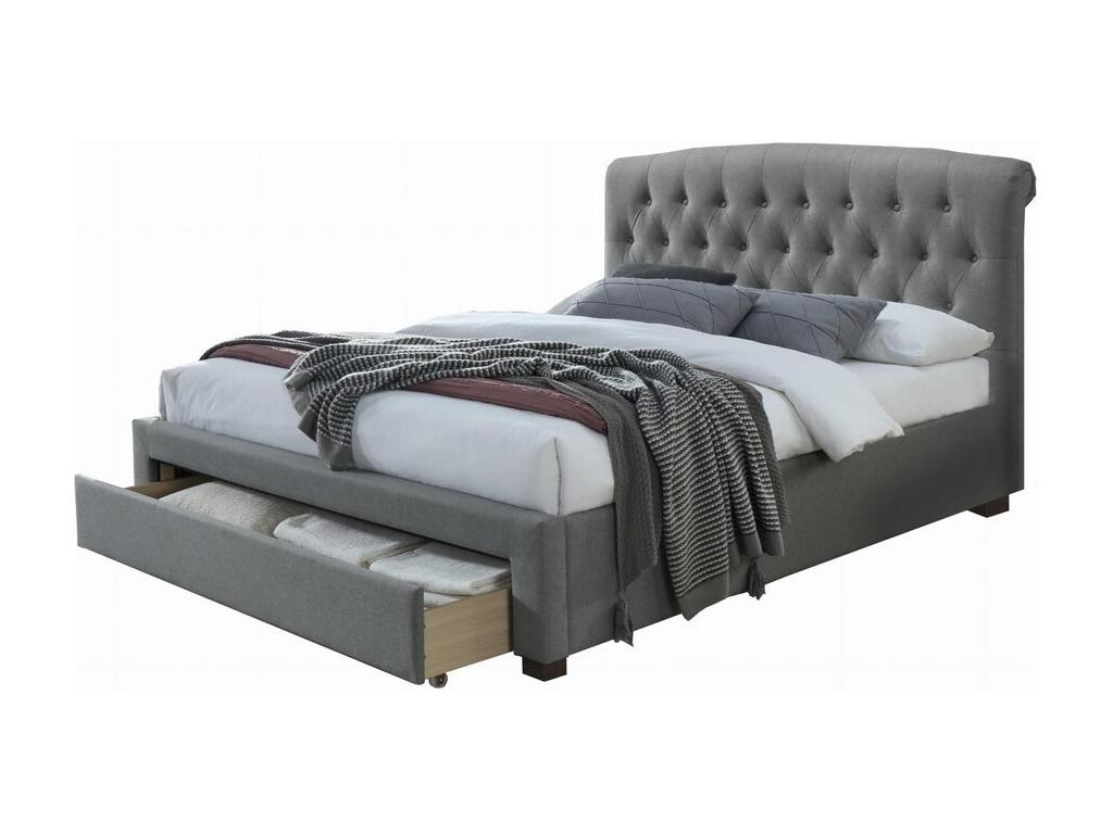 Lit 160x200 cm en tissu gris avec tête de lit capitonnée et tiroir de rangement Loud GZQI30630