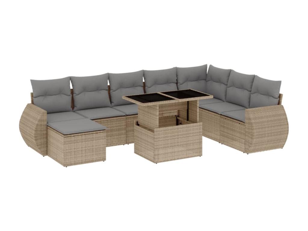 Salon de jardin avec coussins 9 pièces beige résine tressée WXSW45213
