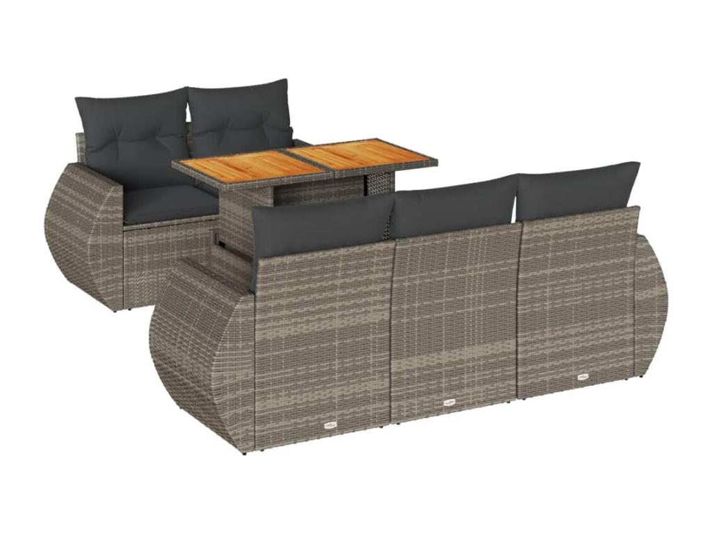 Salon de jardin 6 pièces avec coussins gris résine tressée YJCV14015