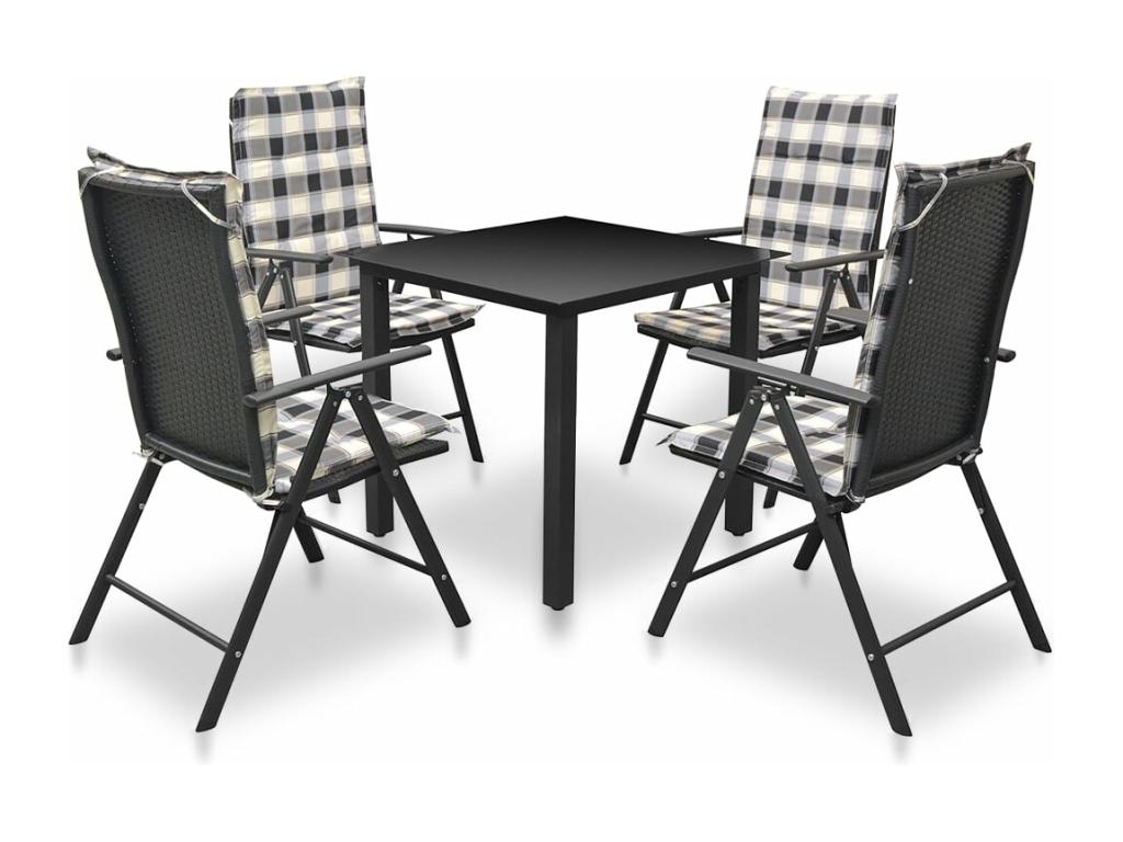 Mobilier à dîner d'extérieur 5 pièces avec coussins Aluminium Noir CZDM66814