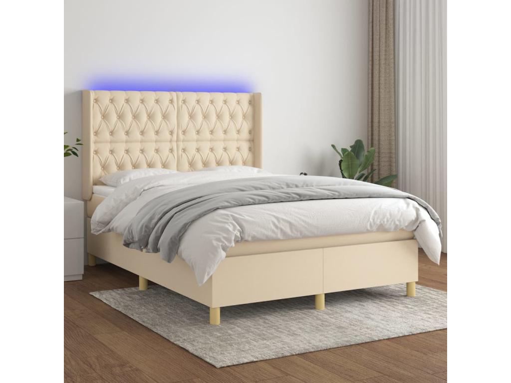 Sommier tapissier avec matelas et LED Crème 140x190 cm Tissu OAMD43158