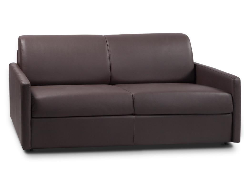 Canapé 3 places convertible express en simili marron - Couchage 140 cm - Matelas 14 cm Boislis KIPF71486