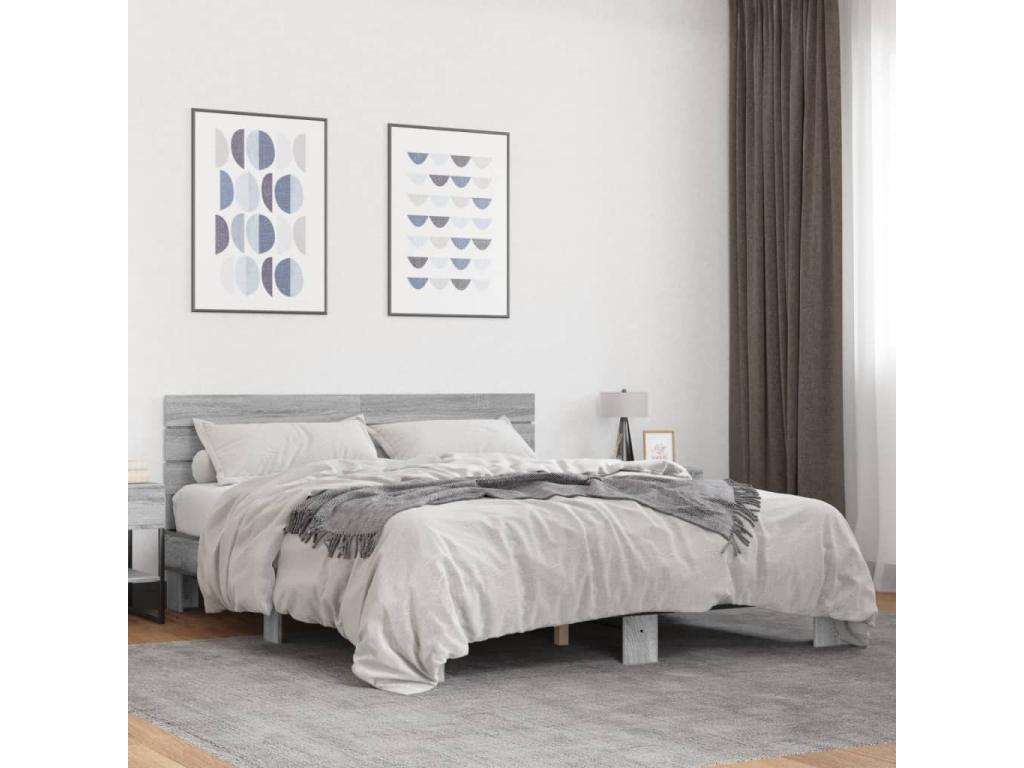 Cadre de lit Boislis gris 160x200 bois d'ingénierie et métal NAYA64671