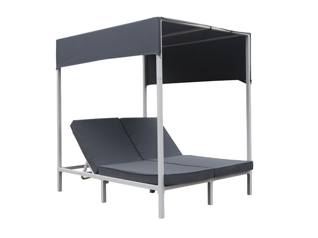 Lit à baldaquin d'extérieur Boislis - aluminium blanc/coussins gris - Boislis ILOV92864