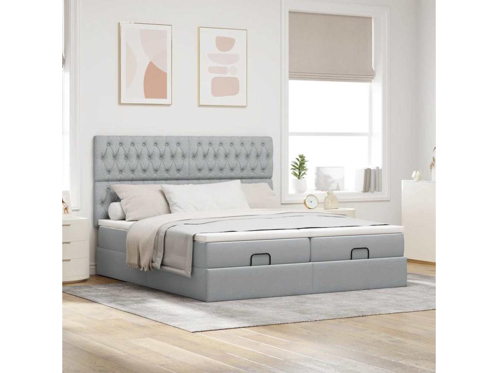Cadre de lit Mobenze et matelas gris clair 180x200cm tissu VKQL23238