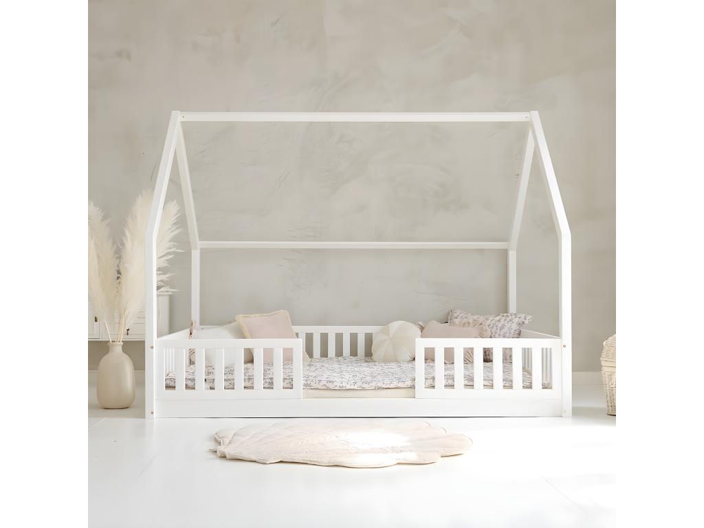 Lit cabane 140x200 barrières et sommier inclus pieds 1 cm Luxameub Blanc LKMJ62435