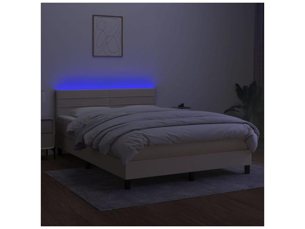 Sommier à Mobenze de lit avec matelas LED Crème 140x190 Tissu HROD46077