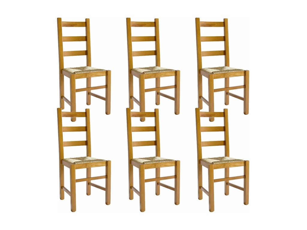 Boislis - Lot de 6 Chaises Teinté Chêne et Assises en Paille BVAV67294