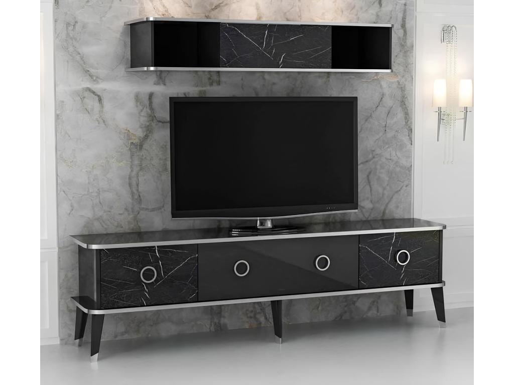 Ensemble meuble TV MARBRE 180 cm Noir brillant USYD41294