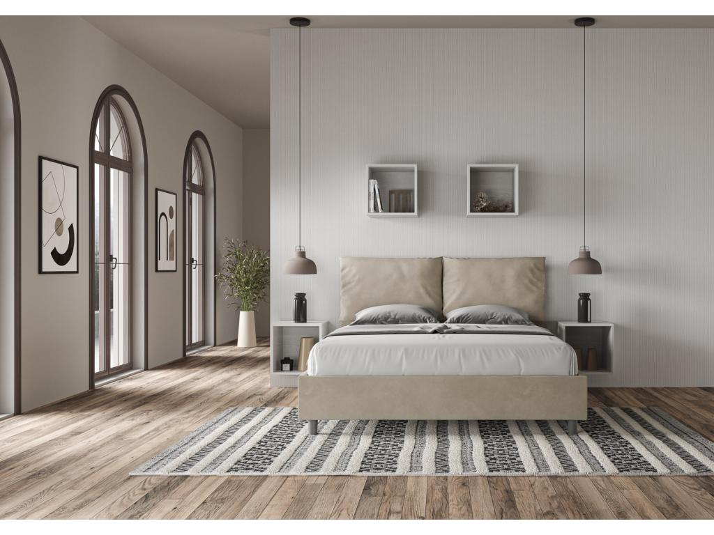 Lit coffre surélevé double rembourré Luxameub 160x210 en microfibre sable AXES64287