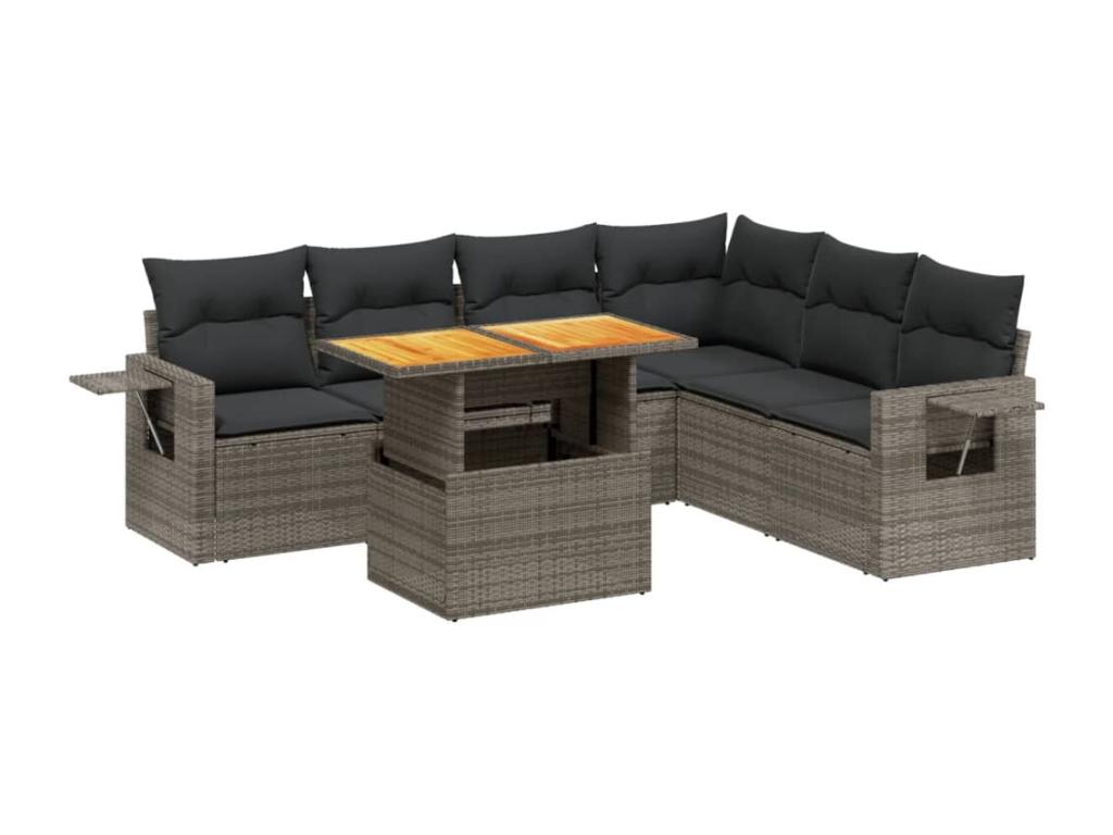 Salon de jardin avec coussins 7 pcs gris résine tressée BFIO38393