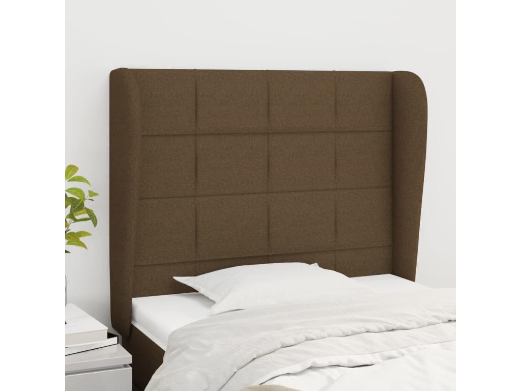 Tête de lit avec oreilles Marron foncé 103x23x118/128 cm Tissu IYPC57254
