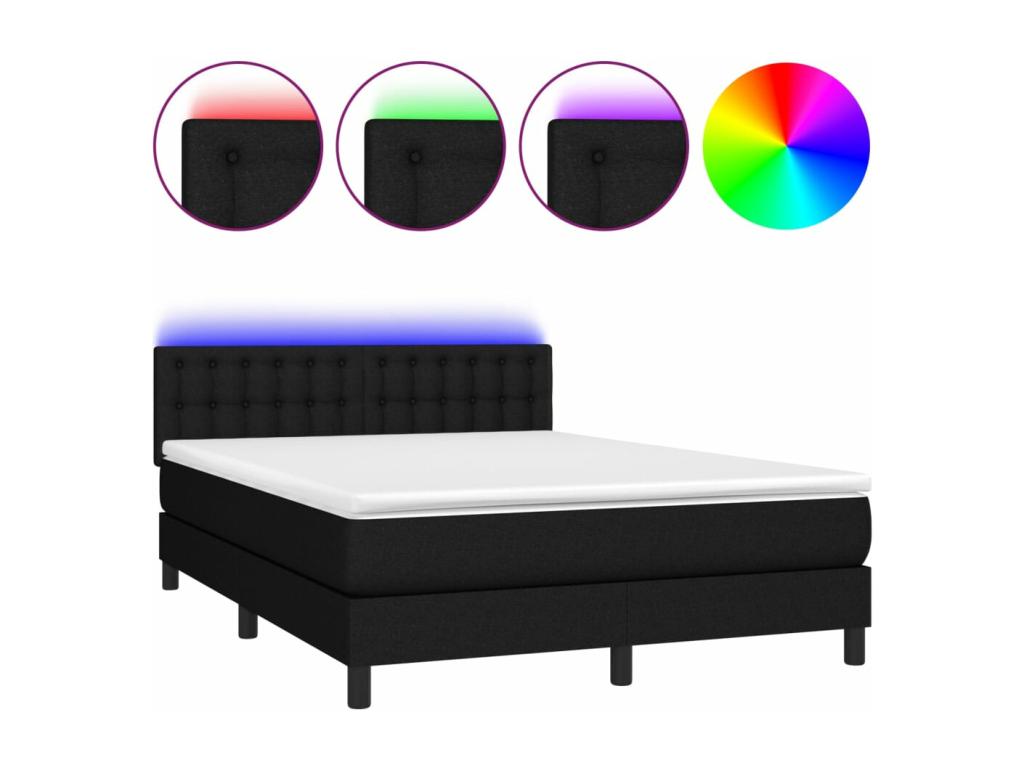 Sommier à Luxameub de lit avec matelas LED Noir 140x190 cm Tissu QHWC43610