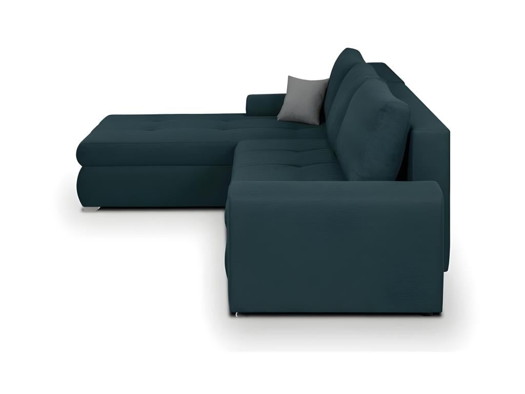 Canapé d'angle convertible réversible coffre de rangement - Tissu Bleu - L 289 x P 94/188 x H 88 cm - Luxameub BYTY13536
