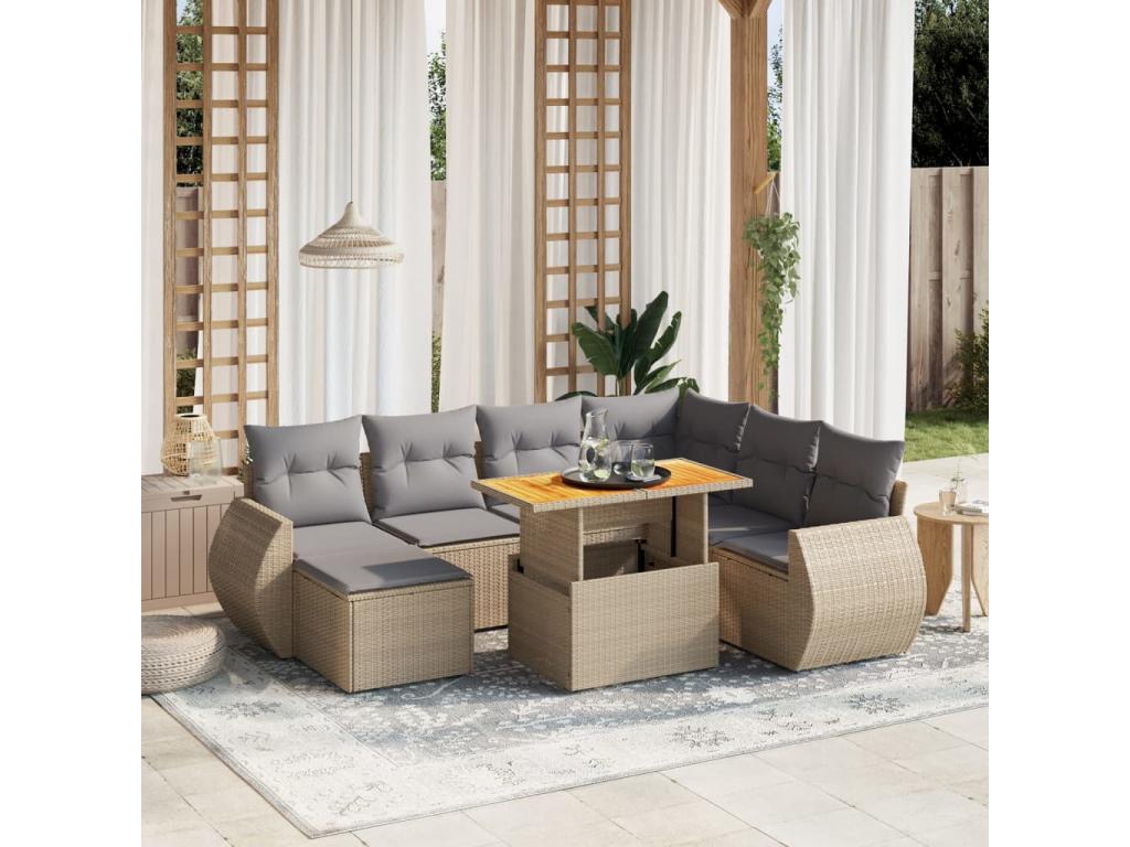 Salon de jardin avec coussins 8 pcs beige résine tressée FAGK96292