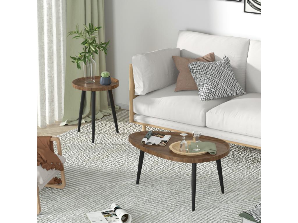 Lot de 2 tables de basse gigognes en bois table vintage salon scandinave 80x55x38cm / 40x47.5cm 80x55x38cm / 40x47.5cm JZJW48899