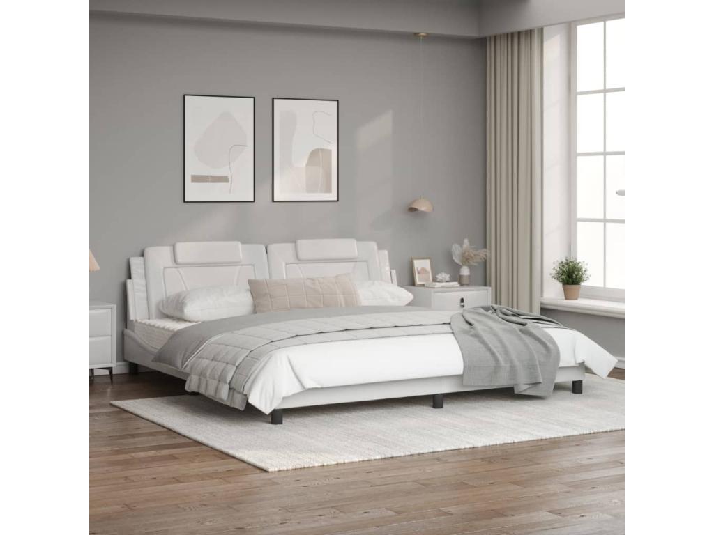 Cadre de lit avec tête de lit Blanc 200x200 cm Similicuir ZEVI31697