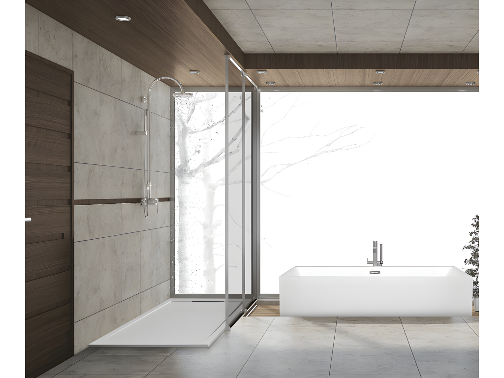 RECEVEUR DE DOUCHE 110x80 cm Ligne Bianco Mobenze en résine et poudre de marbre avec grille latérale en résine de marbre EOTB63141