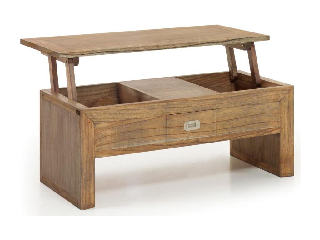 Table basse rectangulaire relevable en bois massif naturel de Boislis Mazari 110cm EFNS04668