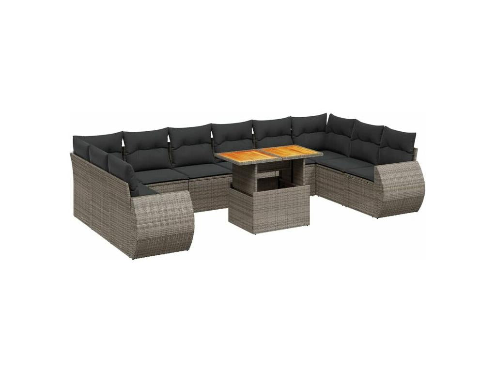 Salon de jardin 11 pcs avec coussins gris résine tressée DYUT04286