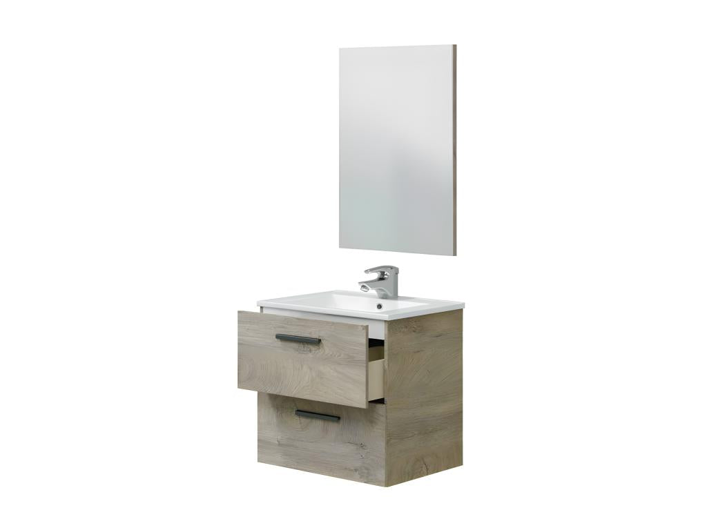 Meuble sous vasque 60 cm vasque miroir Chêne - Mobenze KDVL24131