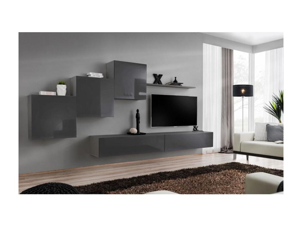 Meuble TV Mural Design Mobenze X 330cm Noir / Blanc ENTQ23797
