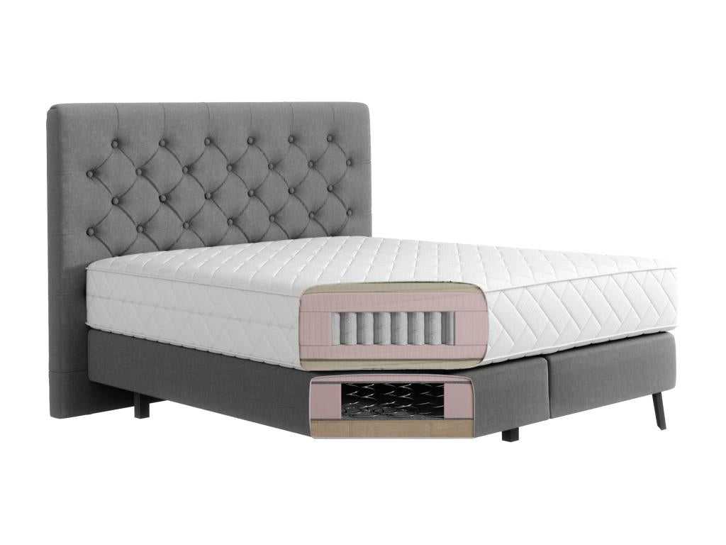 Lit continental capitonné tissu vert Mobenze avec matelas 30cm en latex et pied métal noir-140x200 BZQS36242