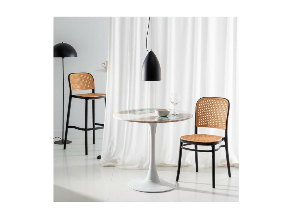 Tabouret noir et rotin synthétique naturel Mobenze 75cm CTBP47102