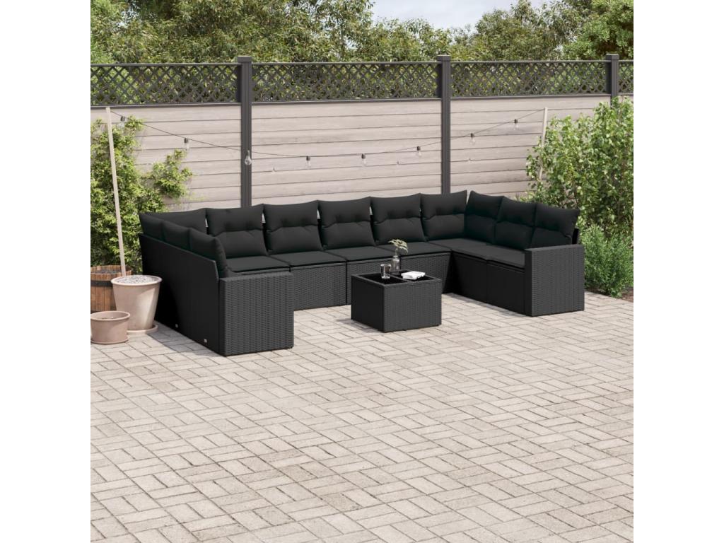 Salon de jardin 11 pcs avec coussins noir résine tressée WCDT50256