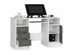 bureau Mobenze 1 porte 3 tiroirs façade gris 5 étagères 124x52x74 cm FVQR17506