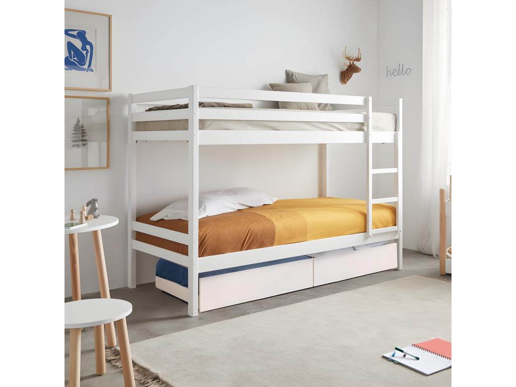 Lit superposé 2 tiroirs bois blanc 90x190/90x190cm NTGT36486