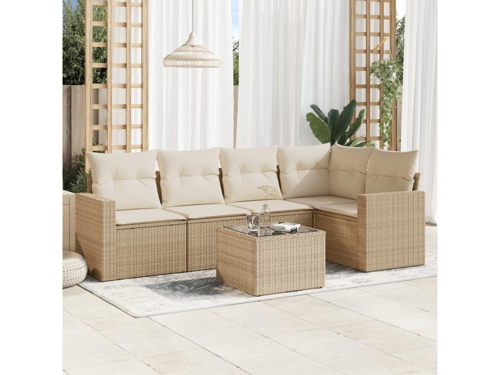Salon de jardin avec coussins 6 pcs beige résine tressée OMUG48837