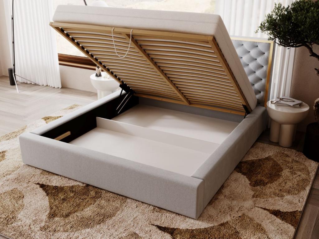 Lit rembourré avec rangement - 160x200 - lit double - Mobenze - gris - Mobenze GPRZ77665