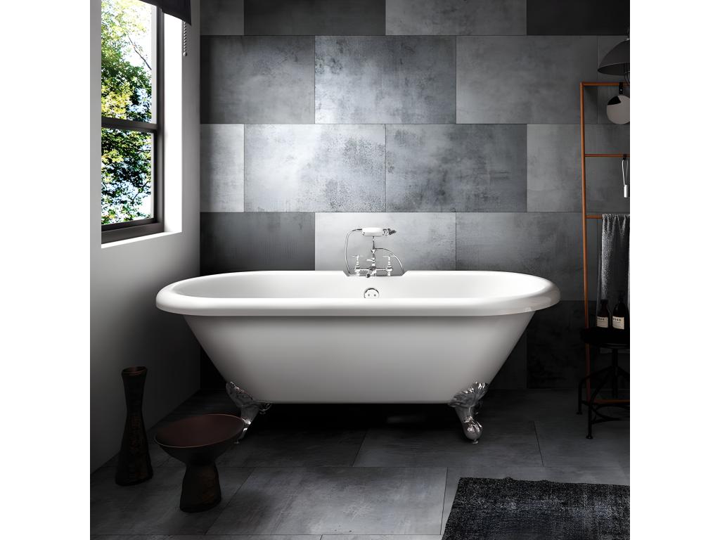 Baignoire ancienne rétro sur pieds Boislis Blanche 170 cm Pieds d'Aigle Chromés RVXN39278